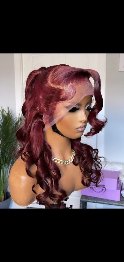 Burgundy glueless frontal wig